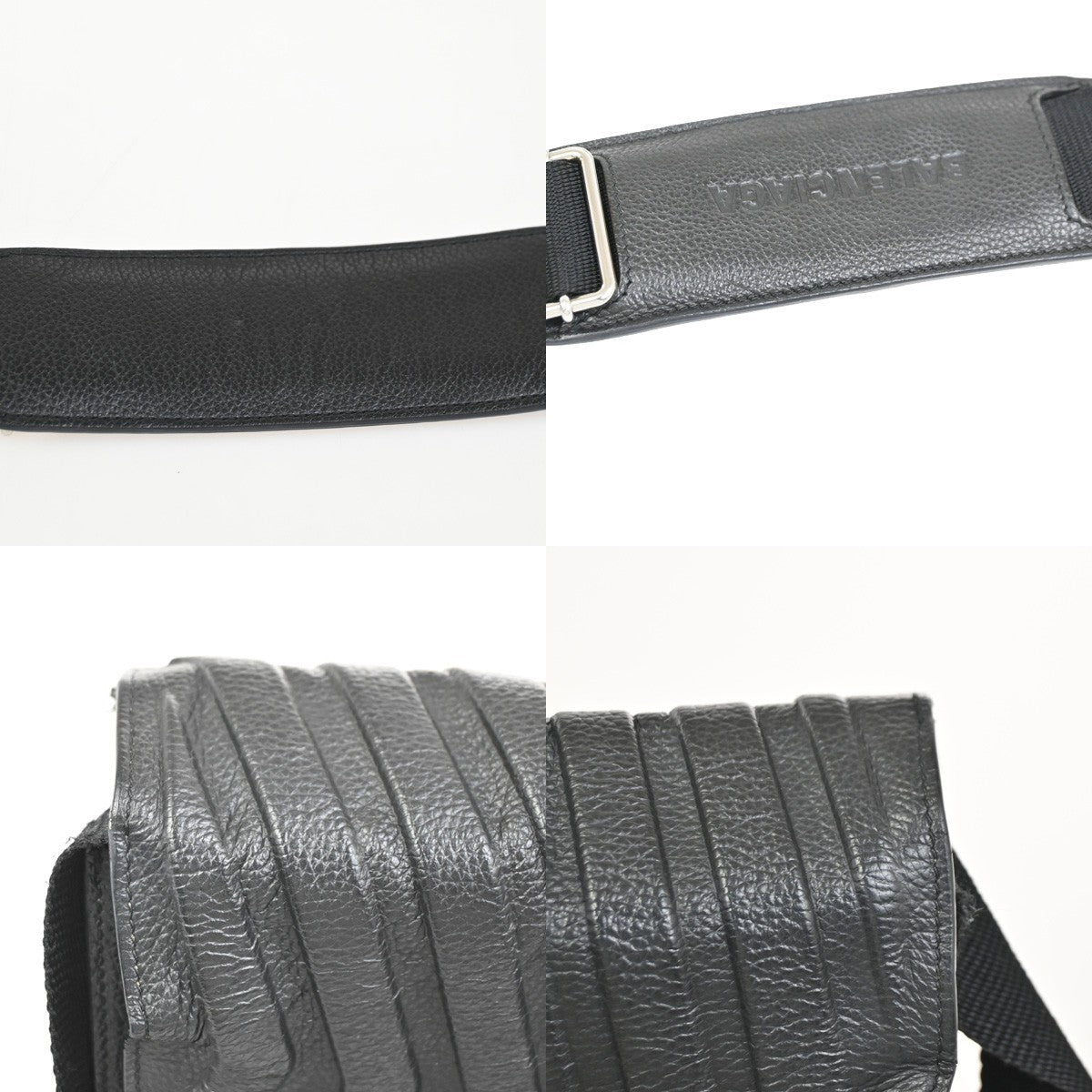 BALENCIAGA Logo Car Flap Crossbody Shoulder Bag Leather Black Italy 79KC627