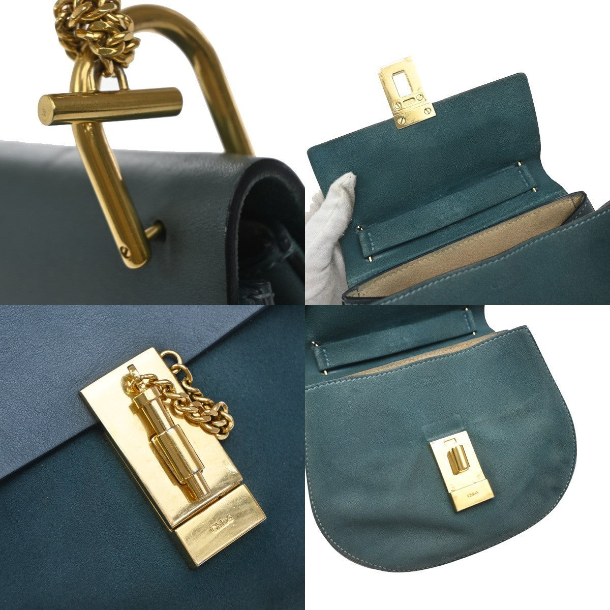 CHLOE Logo Drew Chain Mini Shoulder Bag Suede  Leather Blue GHW 35EG189