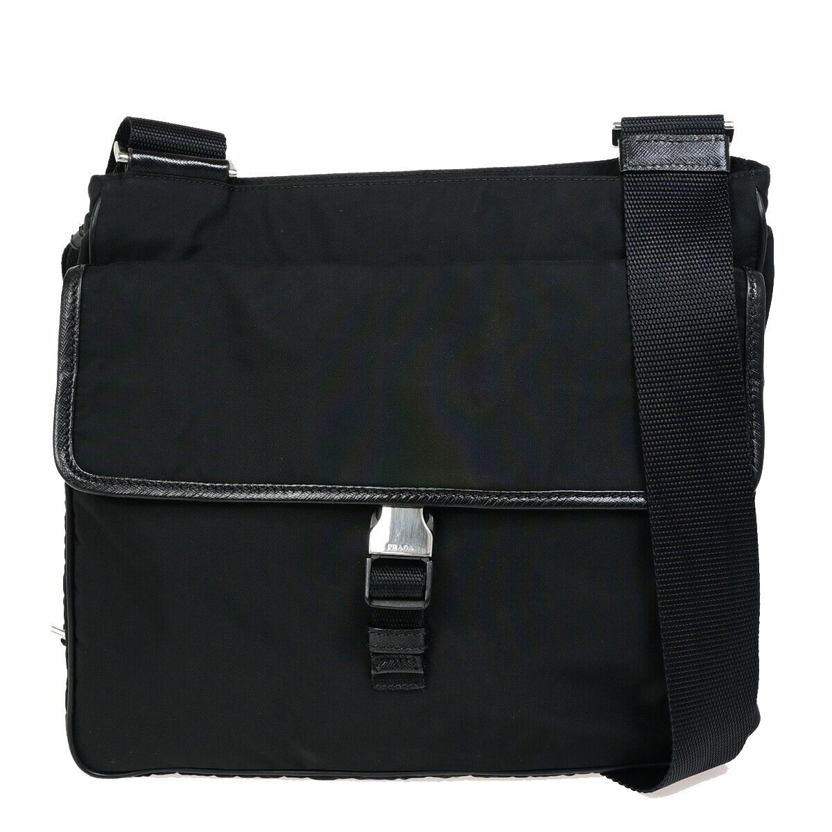 PRADA MILANO Logo Tessuto Shoulder Bag Nylon Leather Black  Italy 87SH932