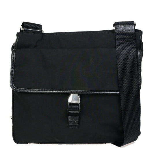 PRADA MILANO Logo Tessuto Shoulder Bag Nylon Leather Black  Italy 87SH932