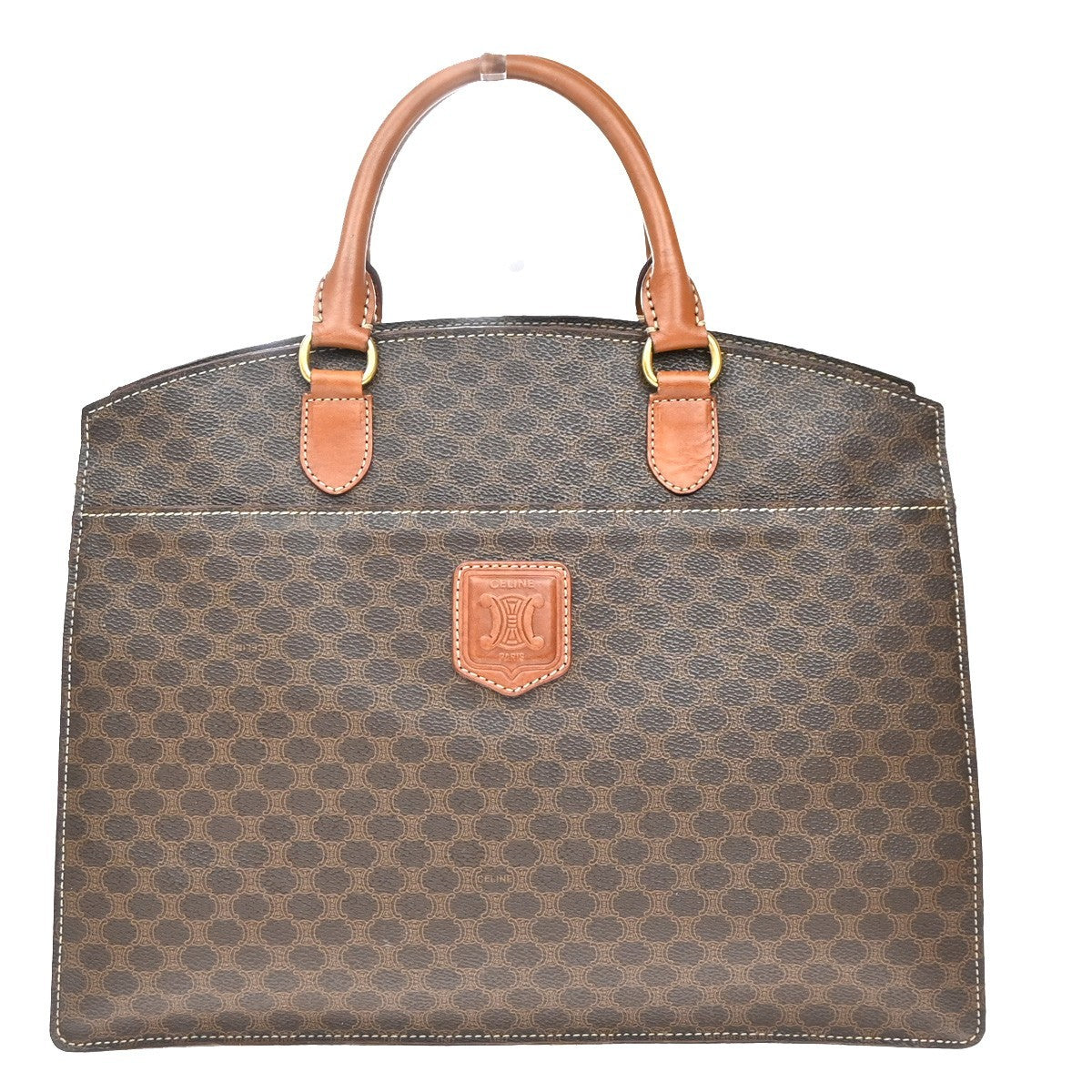 CELINE Logo Macadam Pattern Hand Bag PVC Leather Brown GHW Italy 60KP454