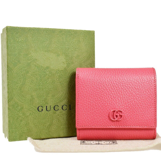 GUCCI Marmot GG Logos Bifold Wallet Purse Leather Pink Made In Italy 85RG026