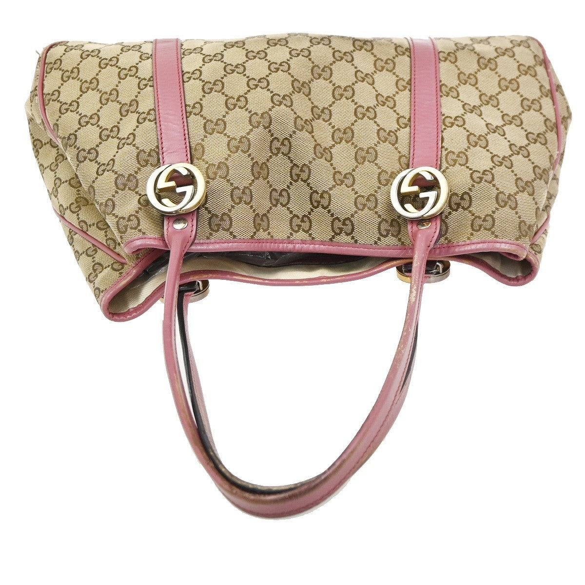 GUCCI GG Canvas Shoulder Tote Bag Leather Canvas Beige Pink Italy 02CB011