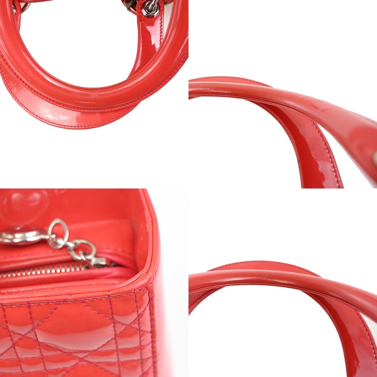 CHRISTIAN DIOR Logo Lady Cannage Hand Bag Patent Leather Red SHW Italy 46RL838