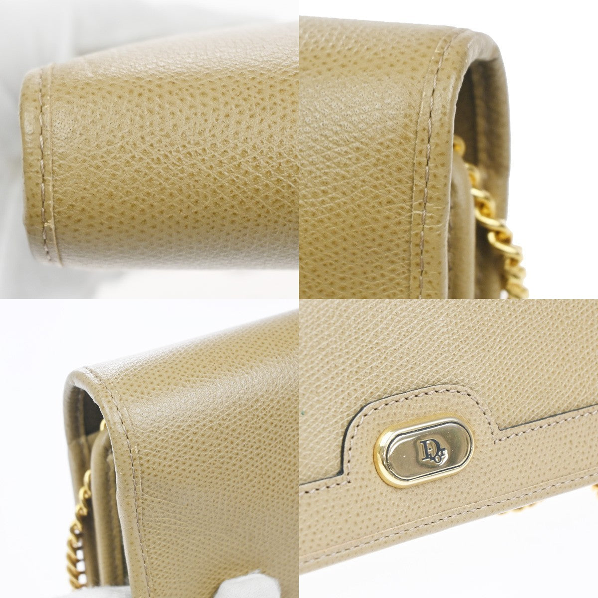 CHRISTIAN DIOR CD Logo Flap Chain Shoulder Hand Bag Leather Beige France 63MA475