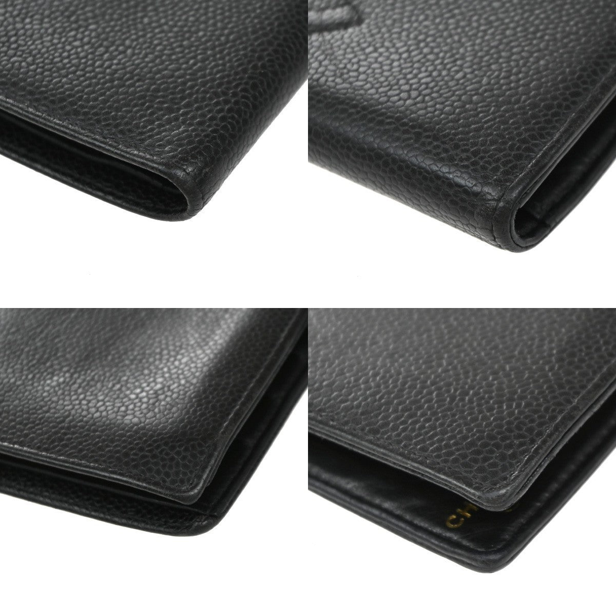 CHANEL CC LOGO Long Bifold Wallet Grained Calfskin Leather Black France 16RF965