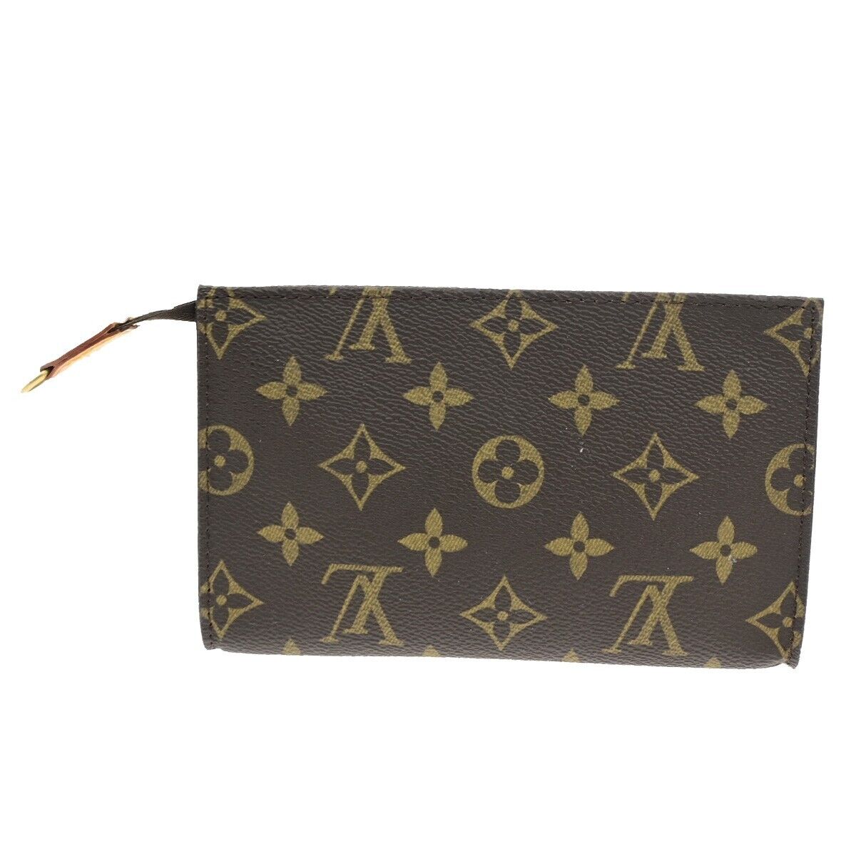 LOUIS VUITTON LV Logo Bucket PM Pouch Bag Monogram Leather Brown Gold 04ED454