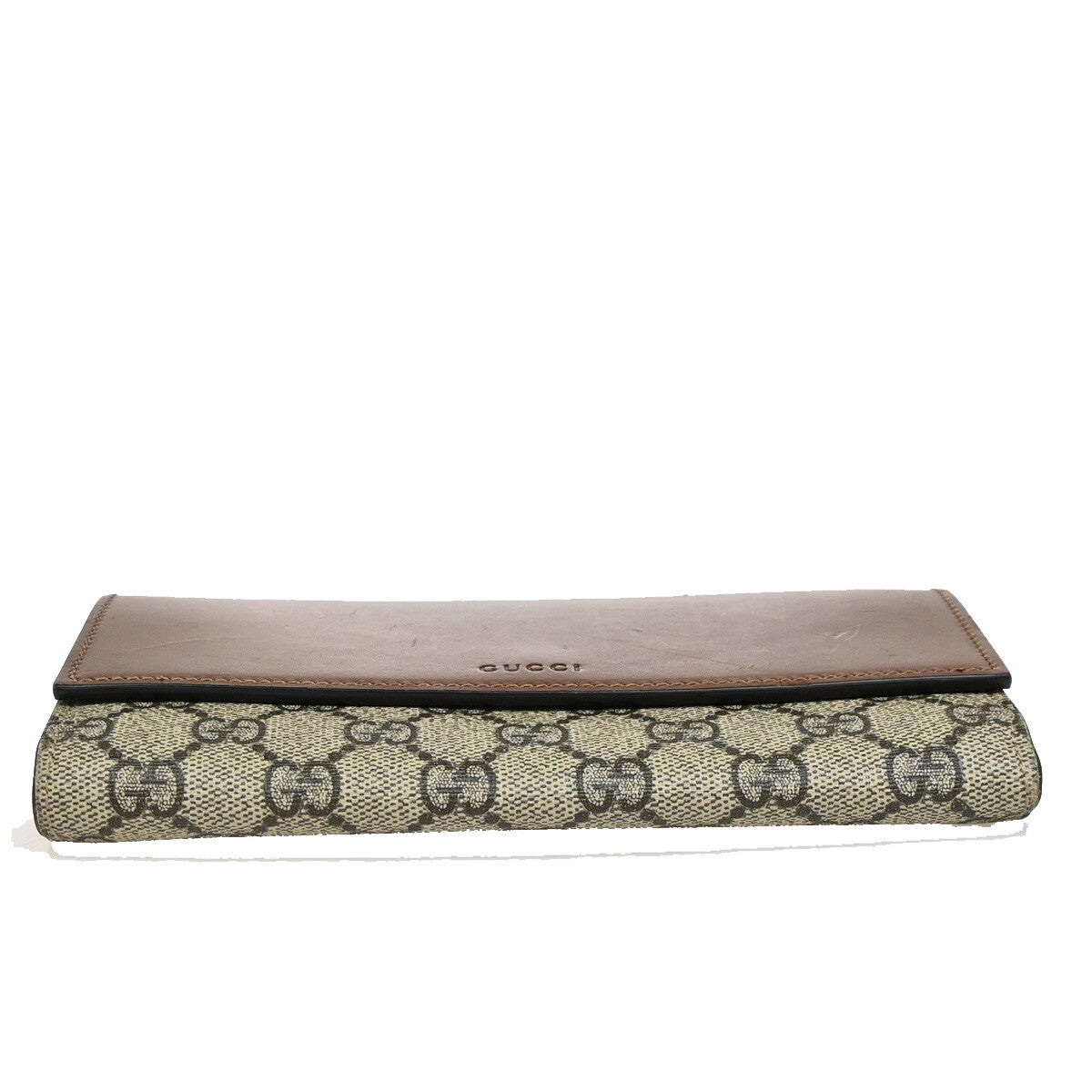 GUCCI Logo GG Pattern Long Bifold Wallet Supreme Leather Brown 62EE139