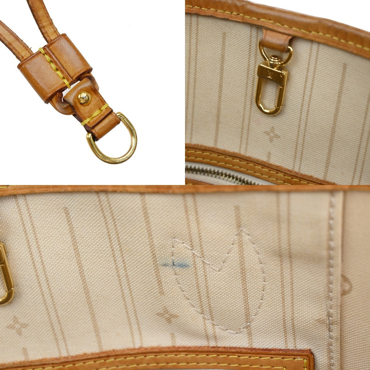 LOUIS VUITTON Neverfull PM Shoulder Tote Bag Damier Azur Leather N51110 72KB598