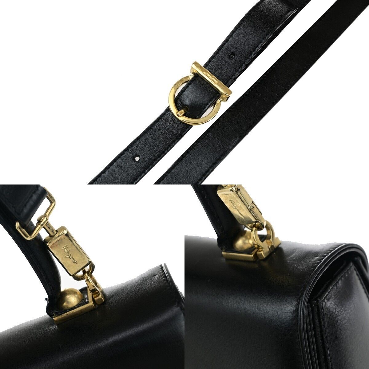 SALVATORE FERRAGAMO Gancini 2Way Shoulder Hand Bag Leather Black GHW 83EC641
