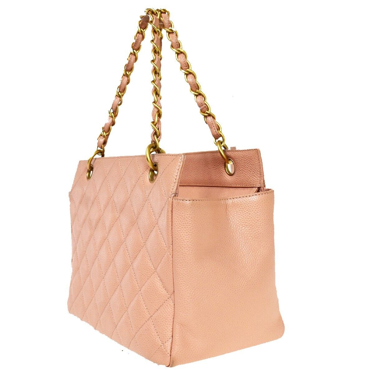 CHANEL CC Logo Matelasse Chain Hnd Bag Caviar Leather Pink GD Vintage 651RC482
