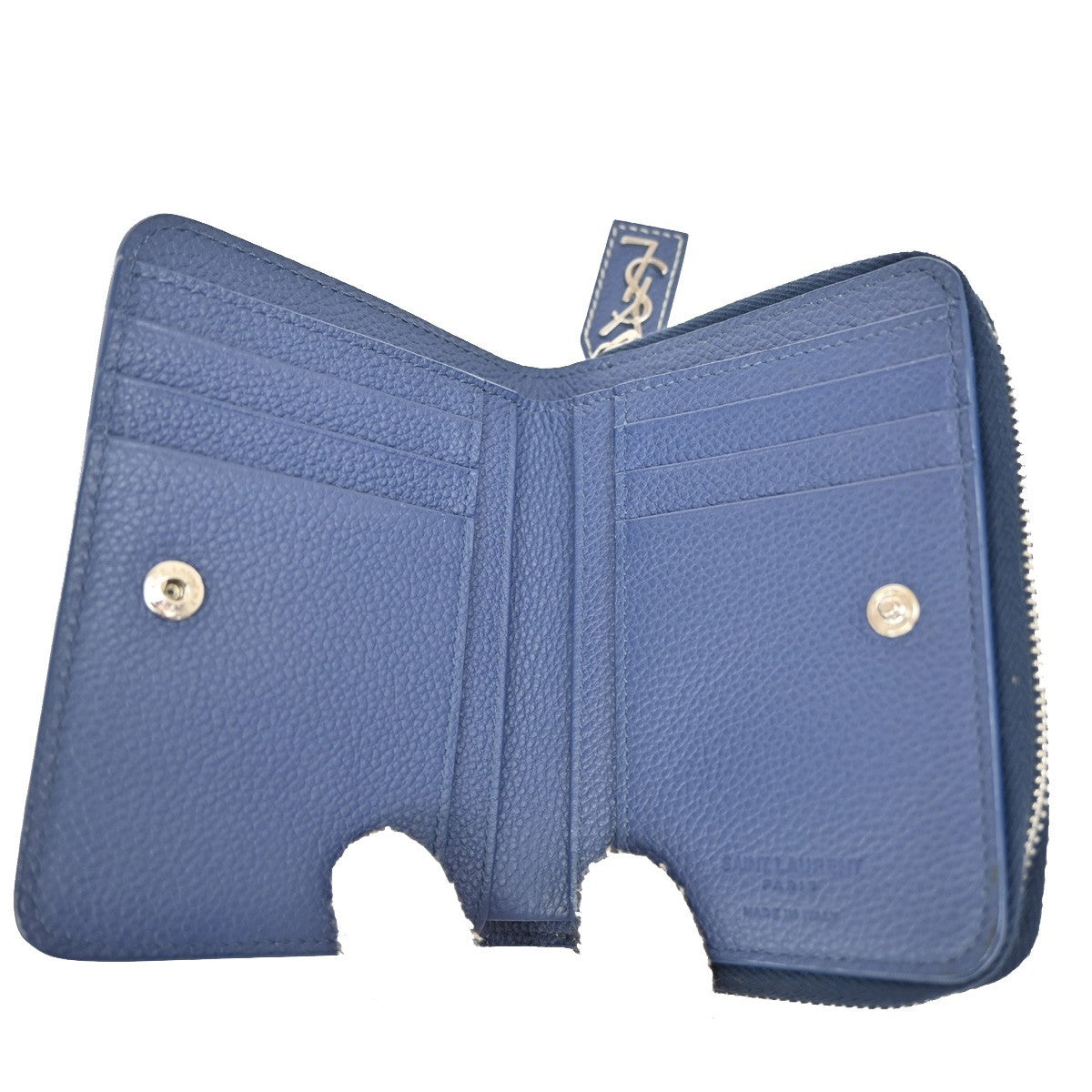 YVES SAINT LAURENT Zipper Around Compact Wallet  Leather Blue 65KB728