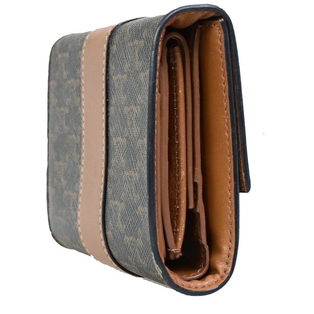 CELINE Logo Macadam Pattern Bifold Wallet PVC Leather Brown Italy 68FB093