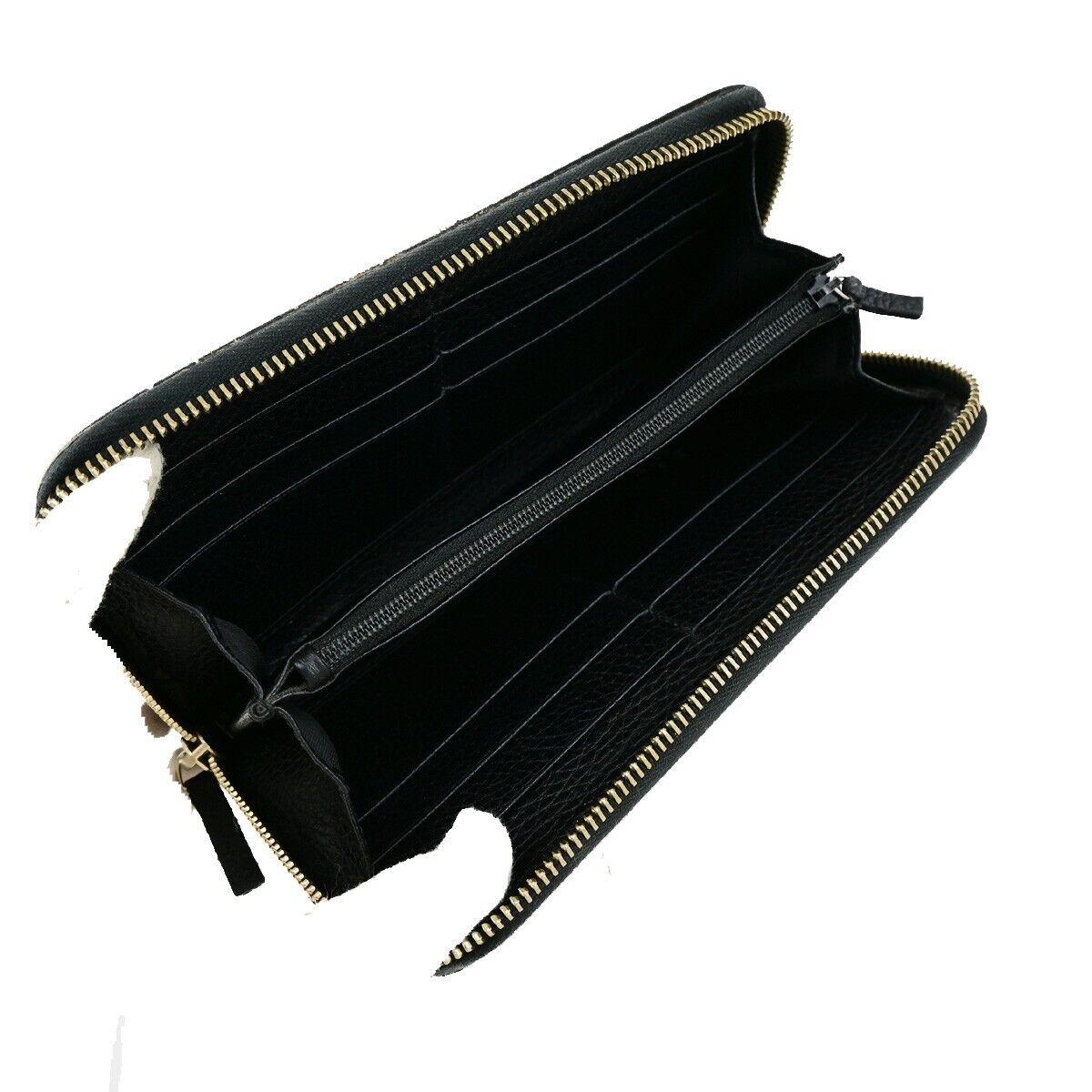 GUCCI Logo Interlocking GG Long Zipper Wallet Leather Black GHW Italy 02ED305
