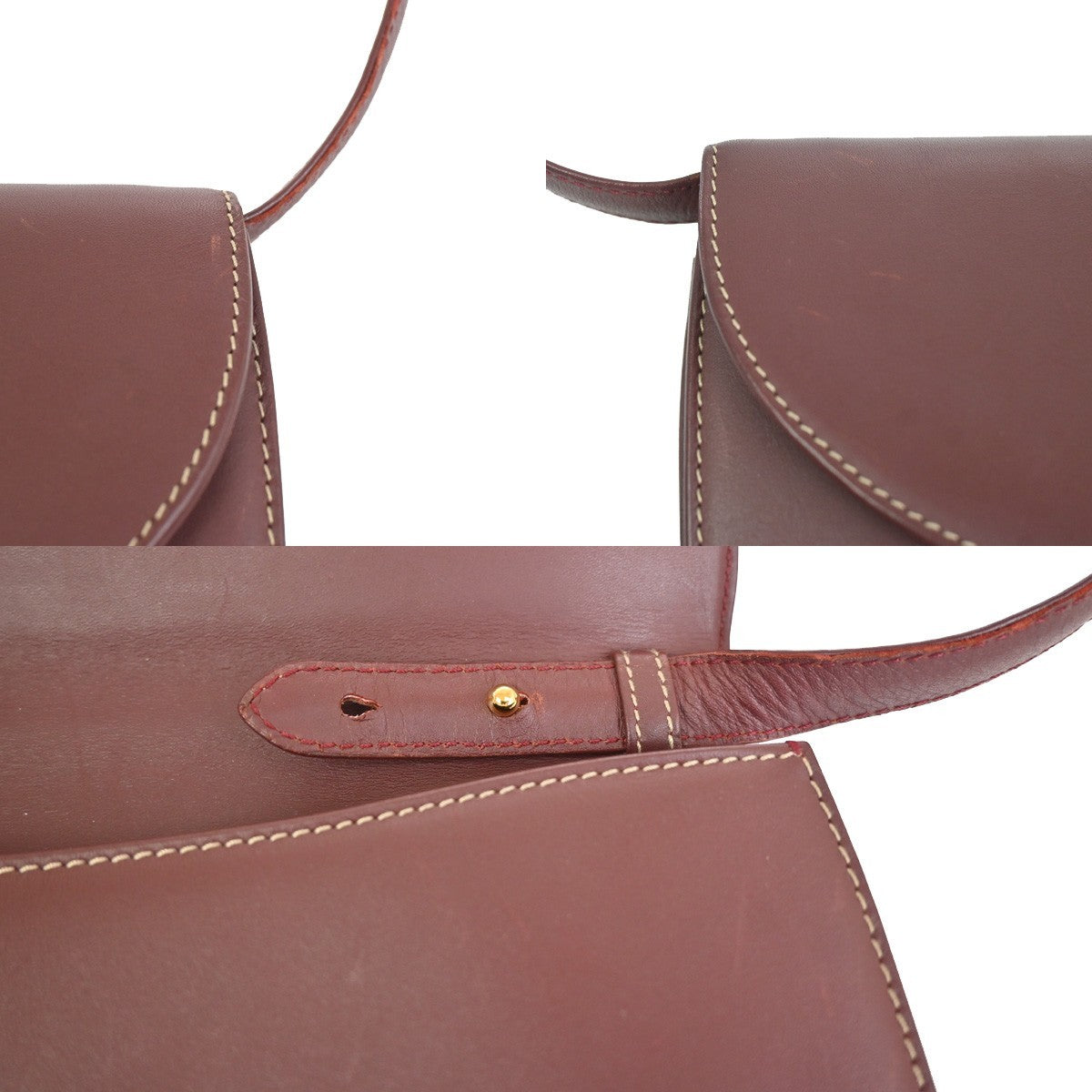 MUST DE CARTIER 2C Logo Crossbody Shoulder Bag Leather Red GHW Spain 63ZA358