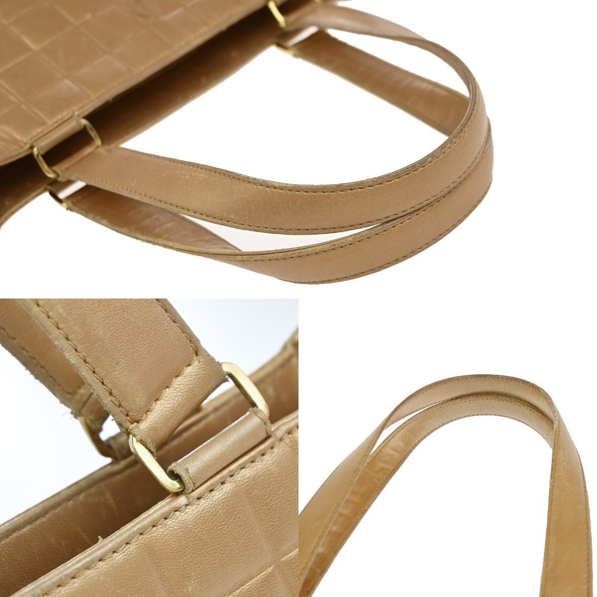 CHANEL CC Logo Chocolate Bar Shoulder Tote Bag Leather Gold Italy 10RP056