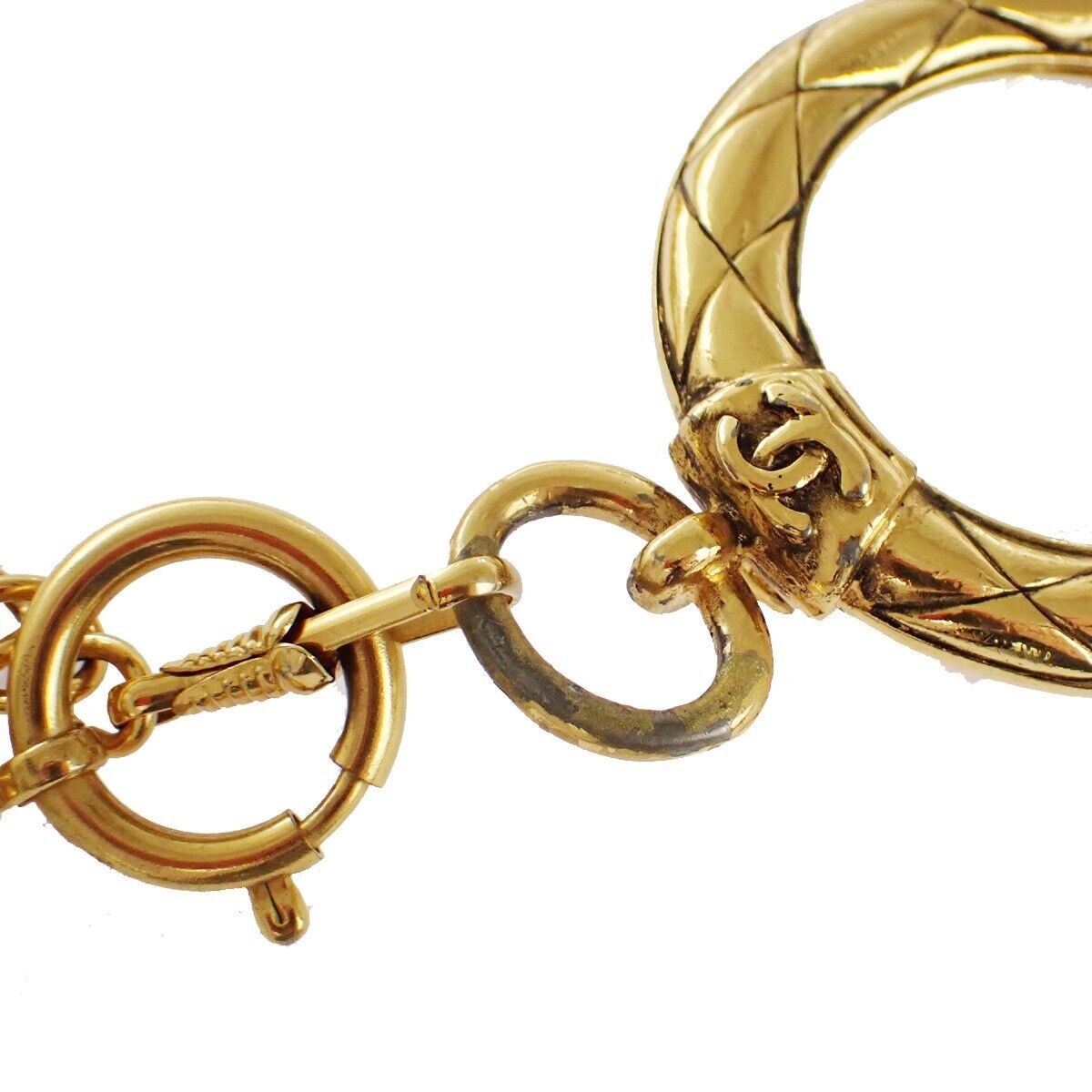 CHANEL CC Logo Loupe Long Chain Pendant Necklace Gold Accessory 91RC913