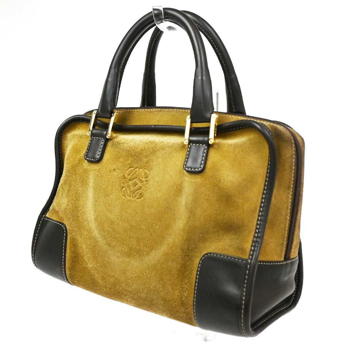 LOEWE Anagram logo Amazona 28 handbag suede Leather Brown Spain GHW 79KD096
