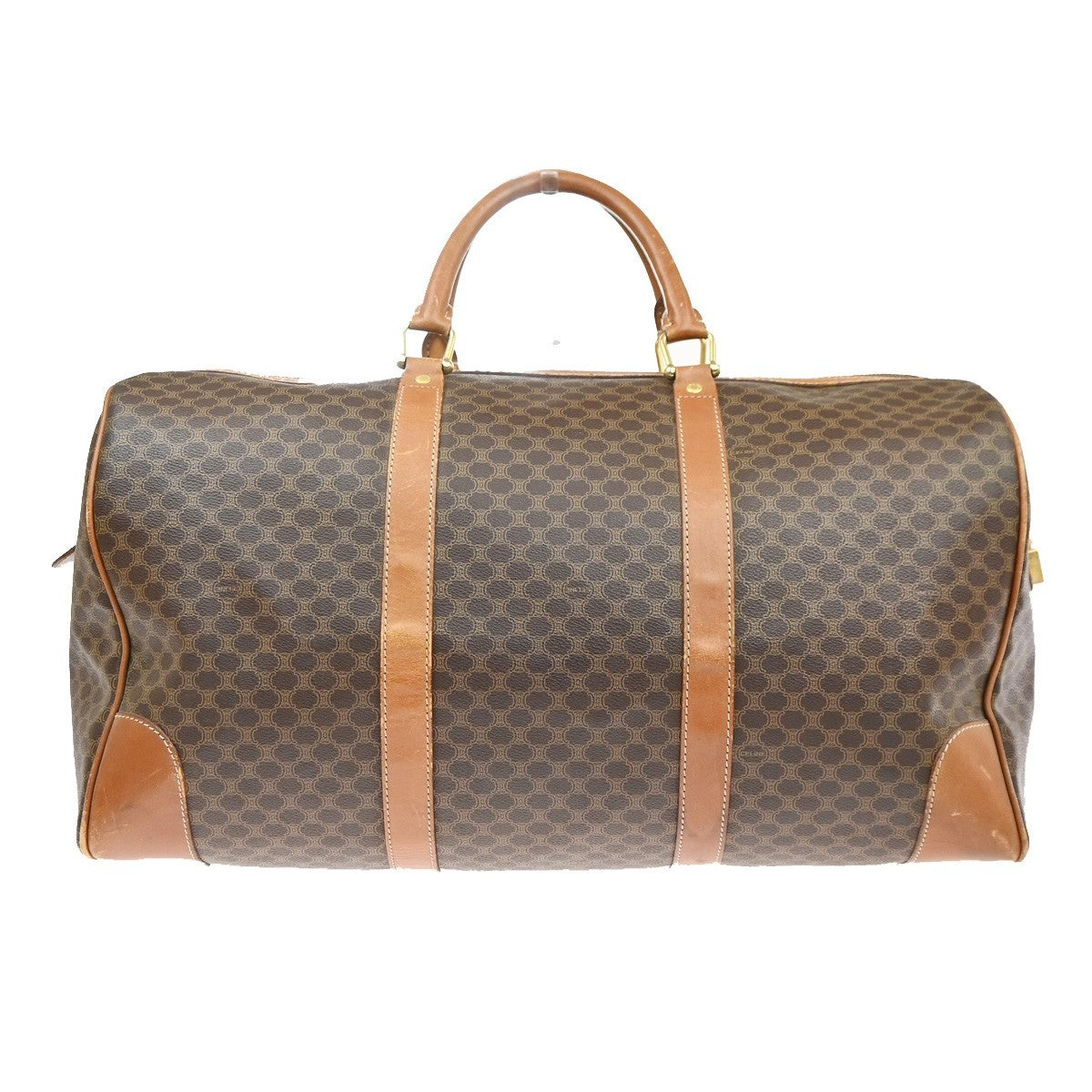 CELINE Logo Macadam Pattern Boston Hand Bag PVC Leather Brown Italy 63MA616