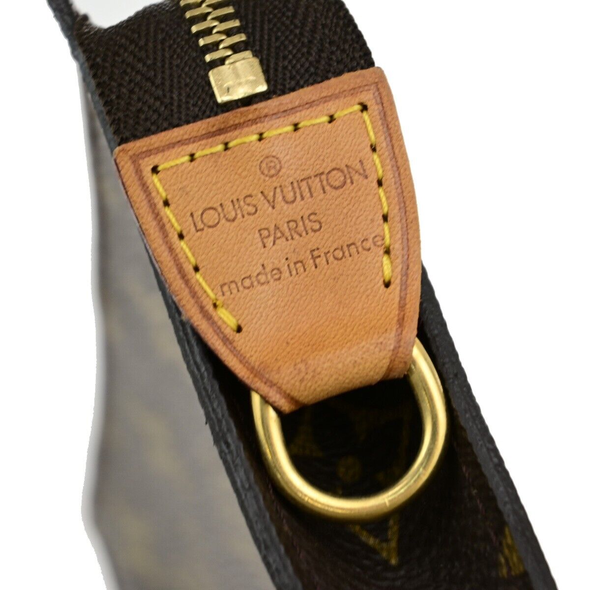 LOUIS VUITTON LV Logo Bucket PM Pouch Bag Monogram Leather Brown Gold 63ED255