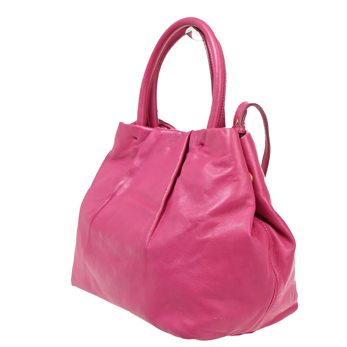 PRADA MILANO Logo Ribbon 2Way Shoulder Hand Tote Bag Leather Pink Gold 34YE444