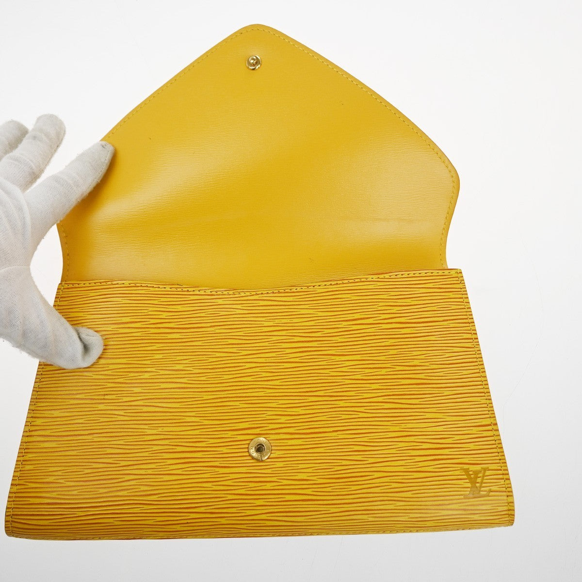 LOUIS VUITTON LV Logo Art Deco Clutch Hand Bag Epi Leather Yellow M52639 05KP509