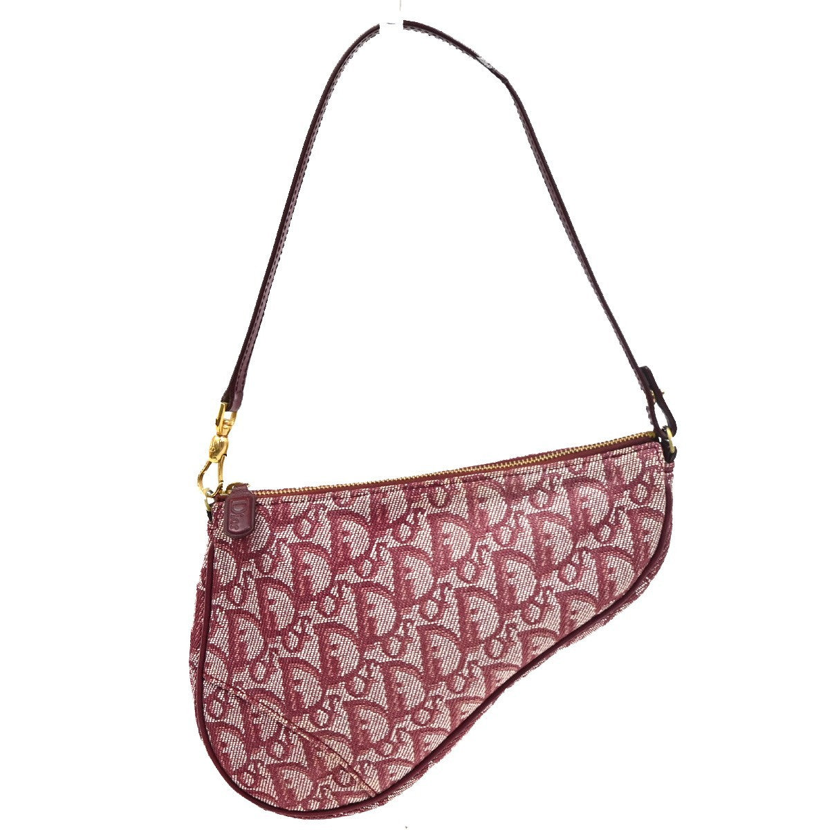 CHRISTIAN DIOR Trotter Pattern Saddle Shoulder Bag Canvas Leather Red 93ZA152