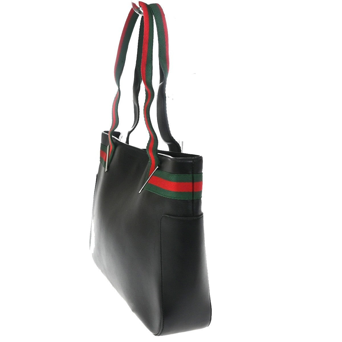 GUCCI Logo Sherry Line Hand Tote Bag Leather Canvas Black SHW Italy 83CA885
