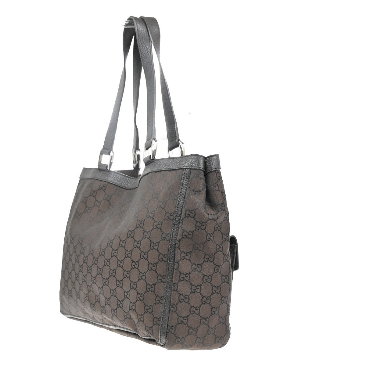 GUCCI Logo GG Shoulder Tote Hand Bag Canvas Leather Brown SHW Italy 80KC595