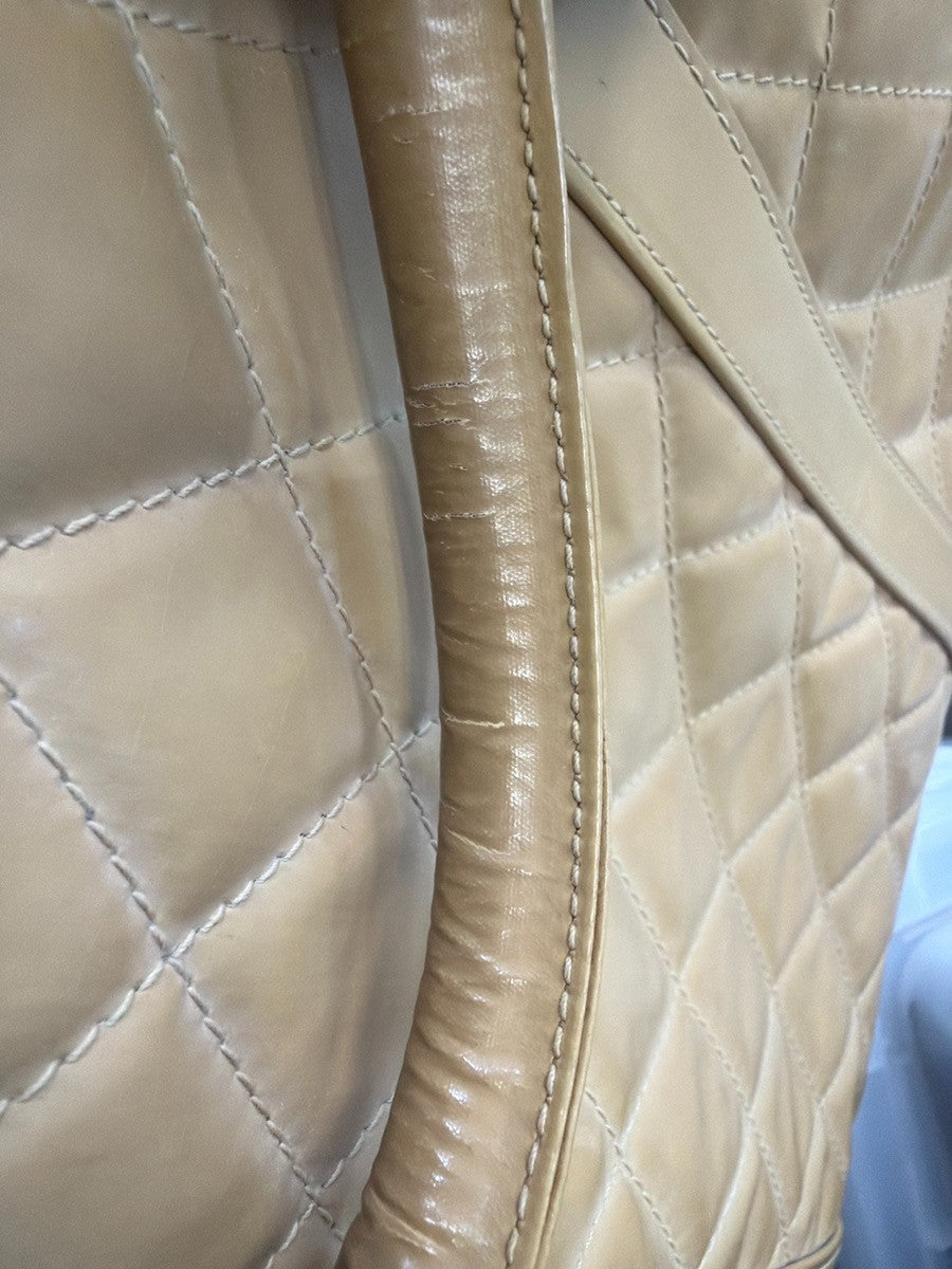 CHANEL CC Logo Matelasse 2Way Travel Hand Bag Leather Beige GHW Vintage 44RL978