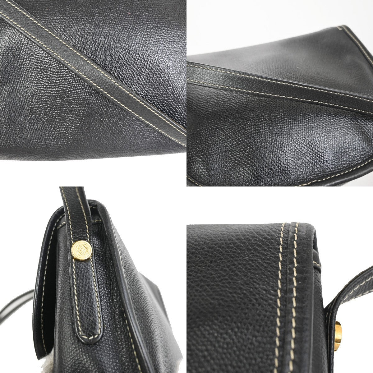 LOEWE Logo Anagram Flap Shoulder Crossbody Bag Leather Black GHW 67ZA356