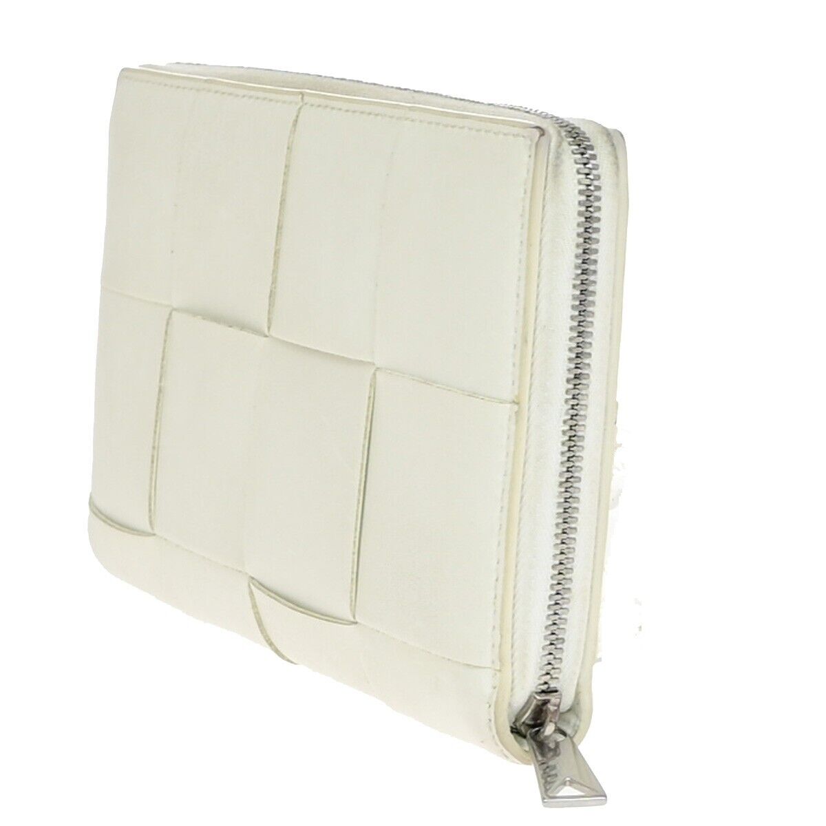 BOTTEGA VENETA Cassette Intrecciato Long Zipper Wallet Leather White 66EC242