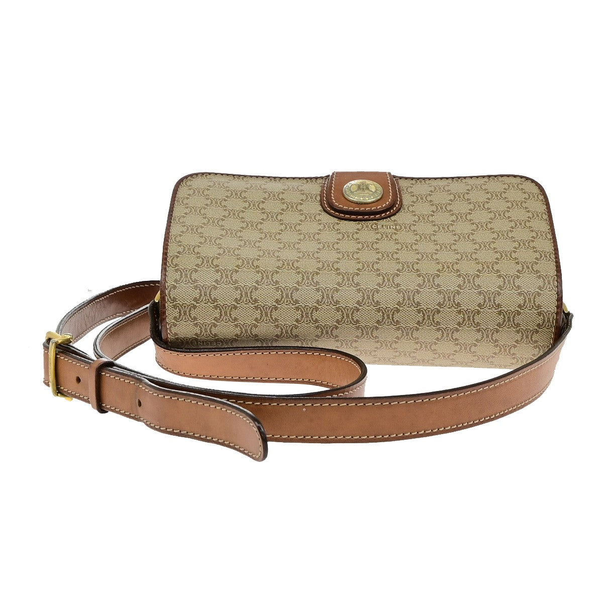 CELINE Logo Macadam Pattern Shoulder Bag PVC Leather Brown GHW Italy 65YH141