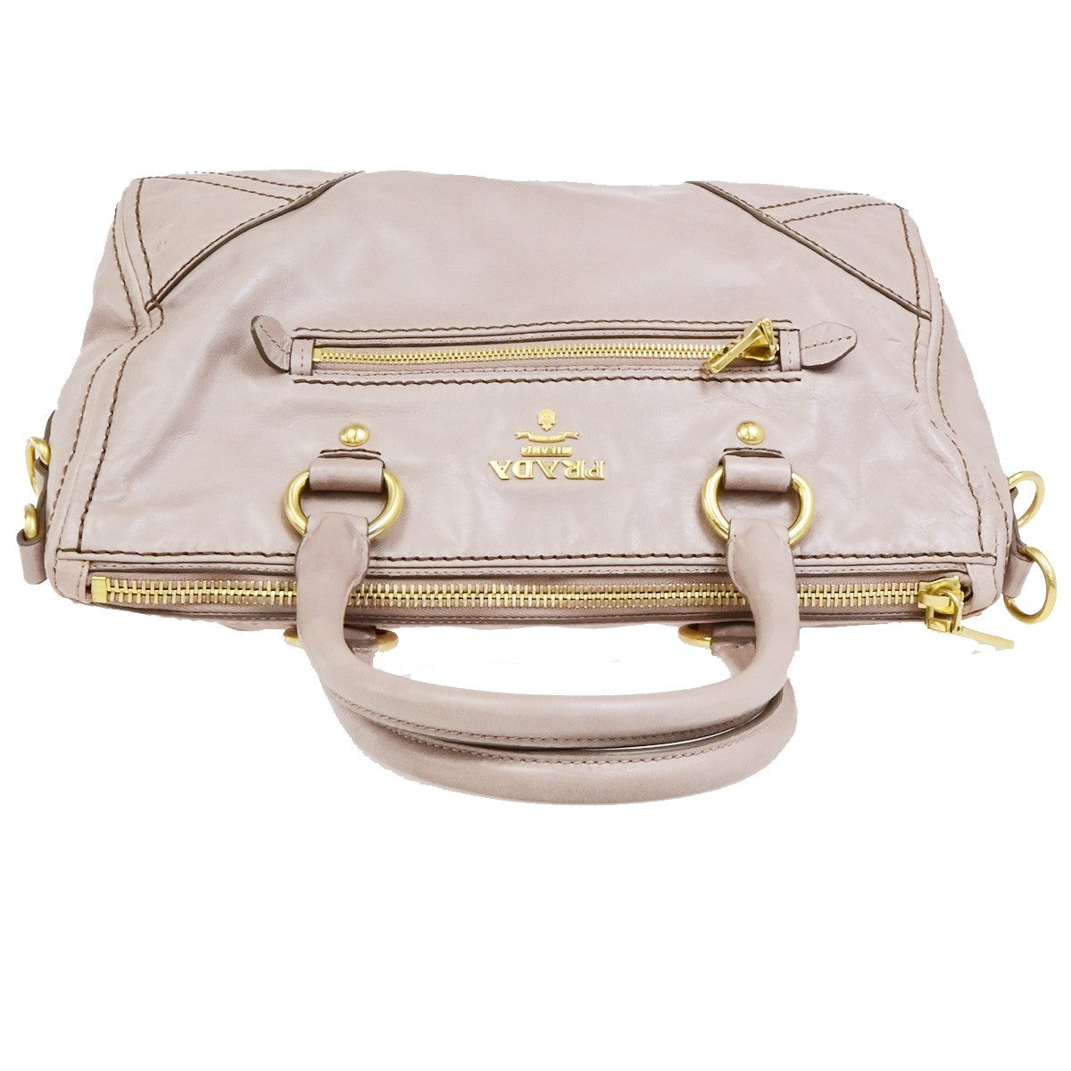 PRADA Logo Vitello Shine Shoulder Hand Bag Leather Pink Mughetto GHW 38YH125
