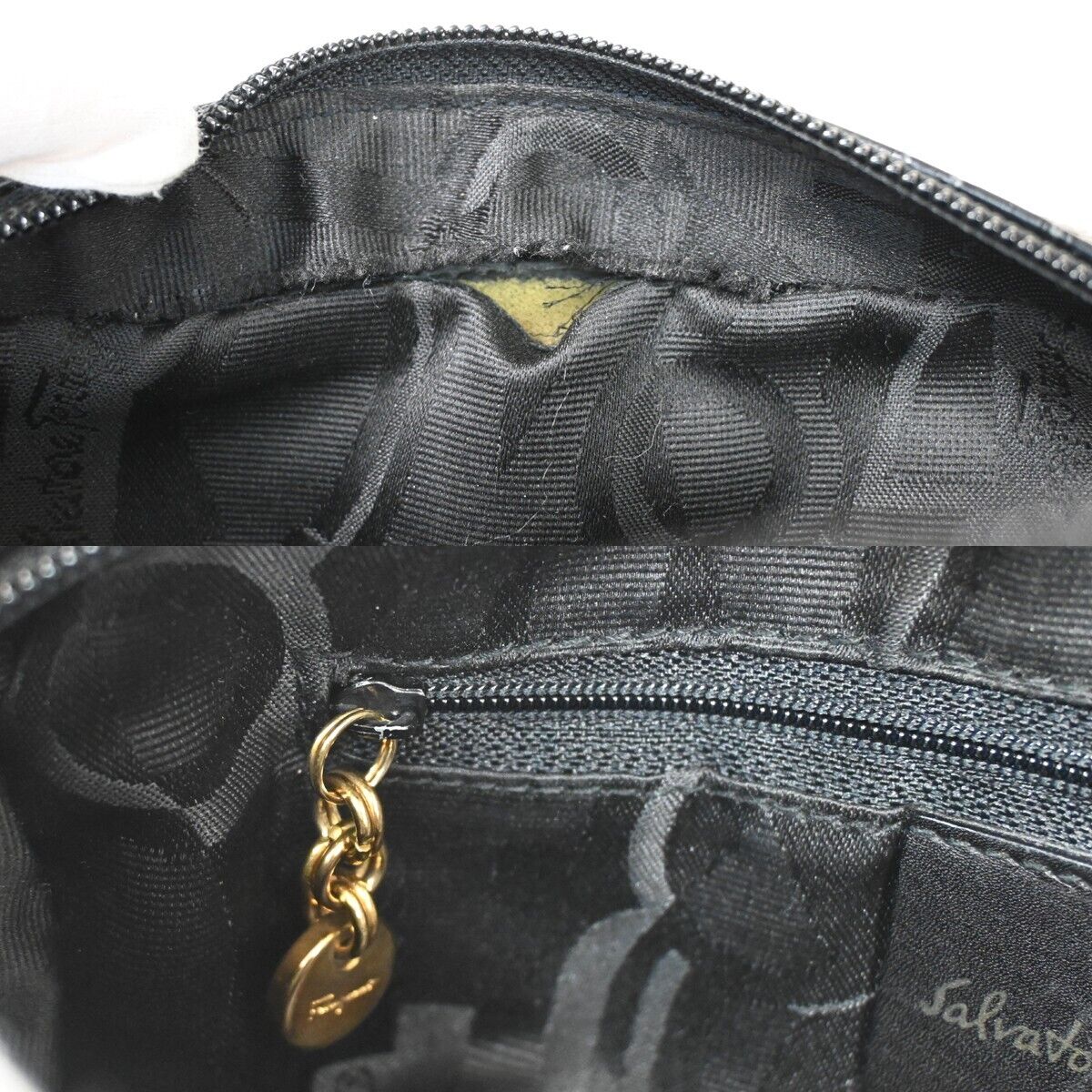 SALVATORE FERRAGAMO Vara Crossbody Shoulder Bag Embossing Leather Black 61SH200