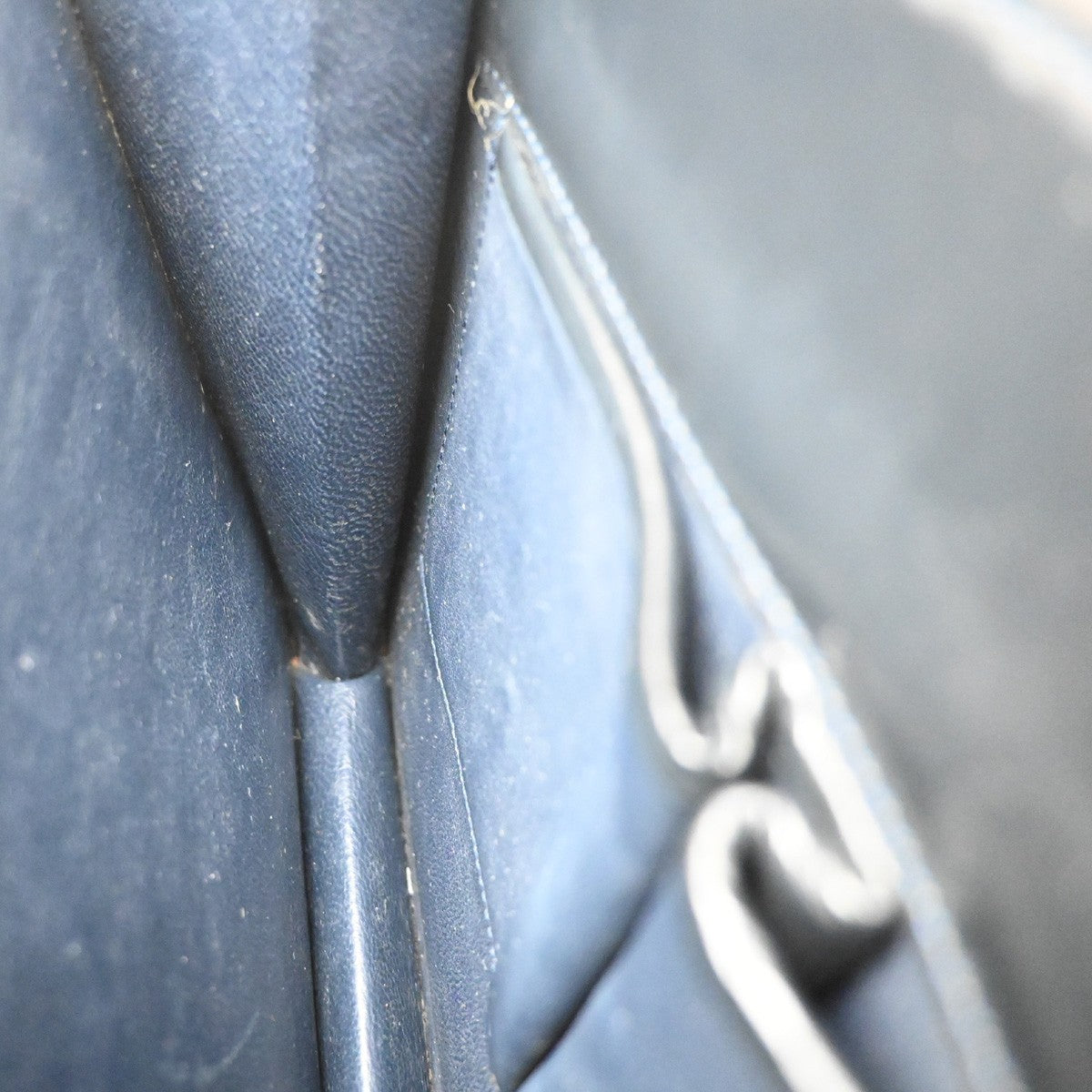 CELINE Logo Shoulder Bag Leather Blue GHW Italy 87EG397