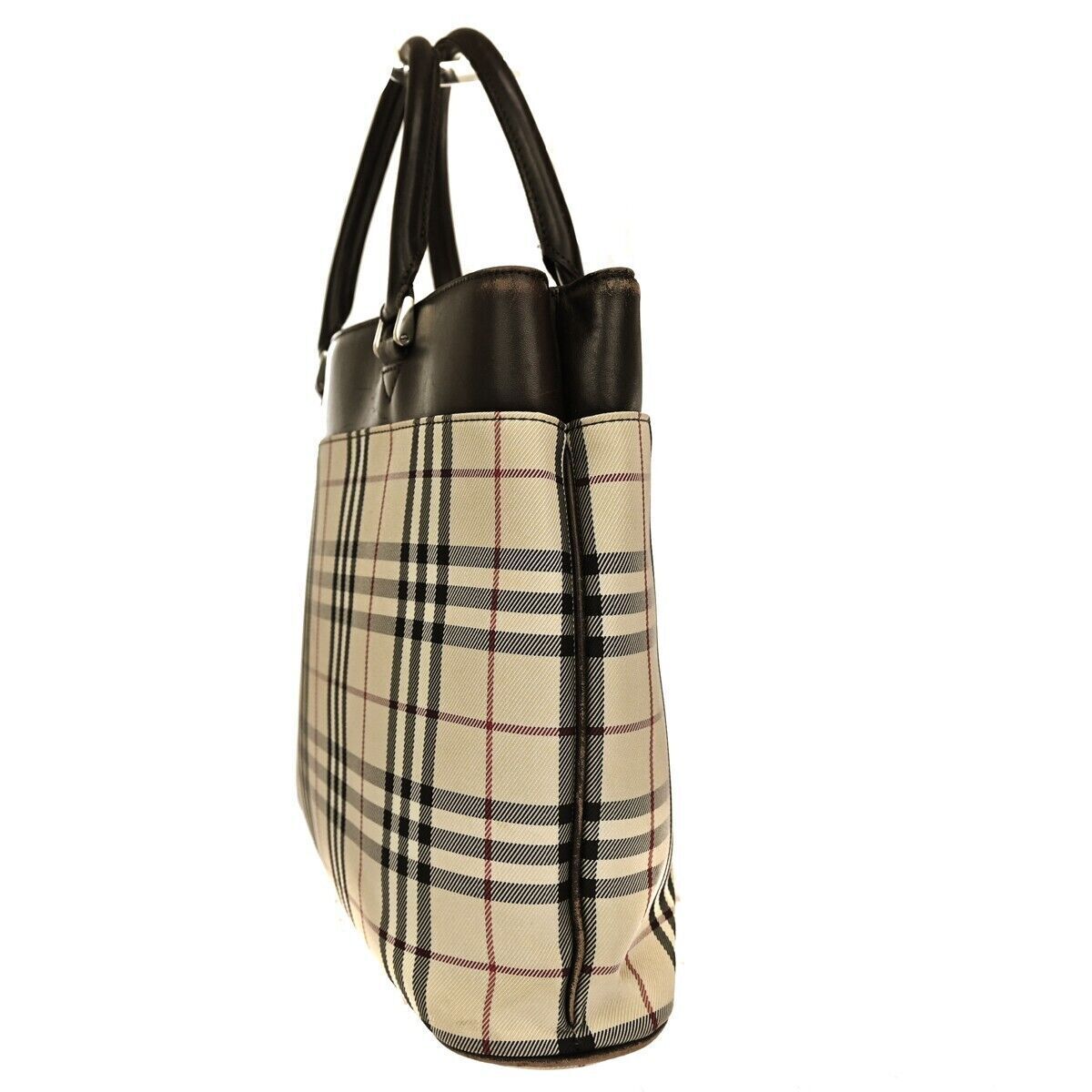 BURBERRY Logo Nova Check Tote Hand Bag Canvas Leather Beige Brown 60GA069