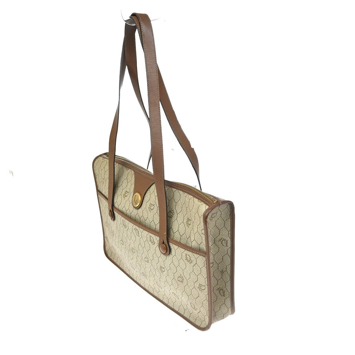 CHRISTIAN DIOR Logo Honeycomb Shoulder Hand Bag PVC Leather Beige GHW 62CA527