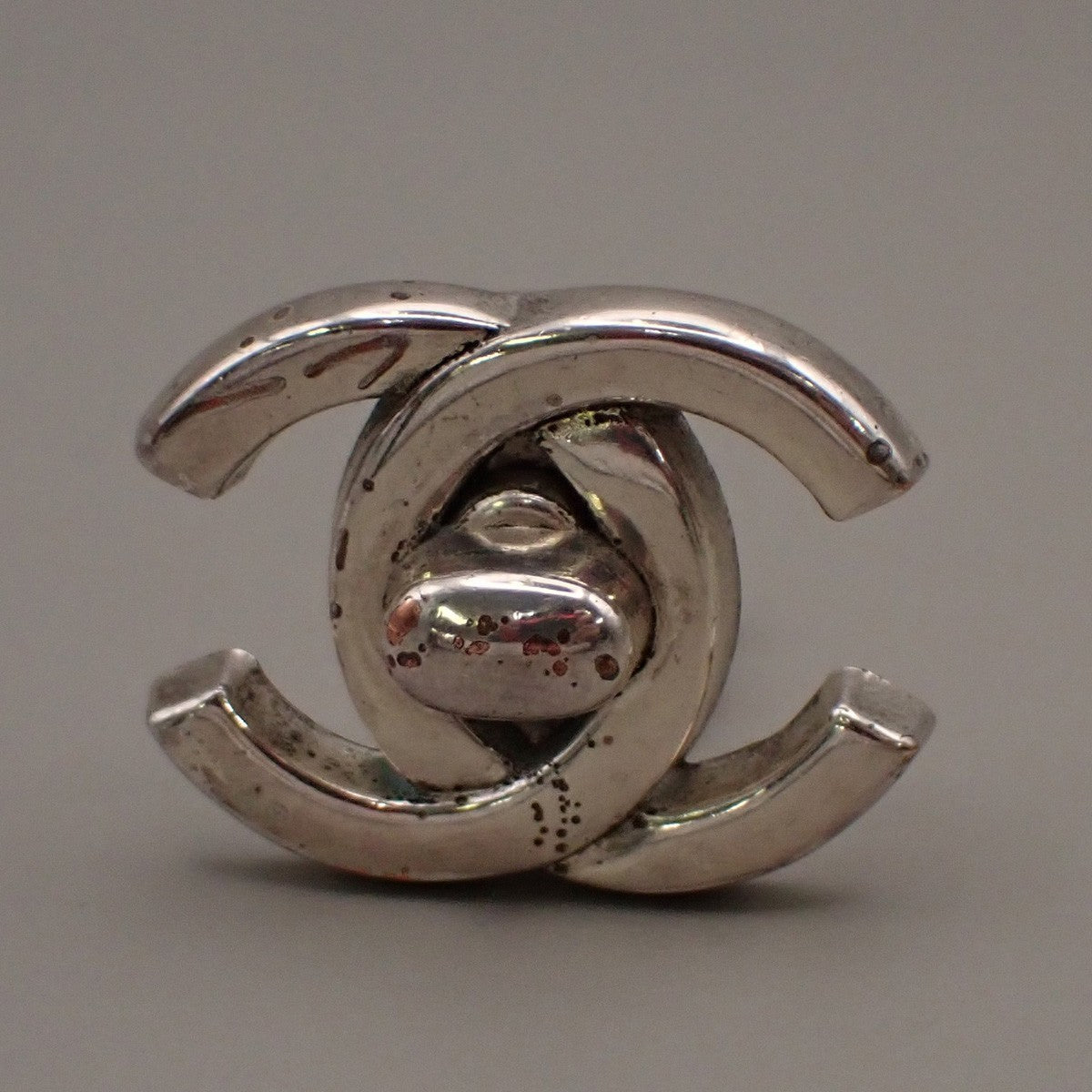 CHANEL CC Logo Button Earrings 96P Clip-On Silver-Plated France Vintage 85RL396