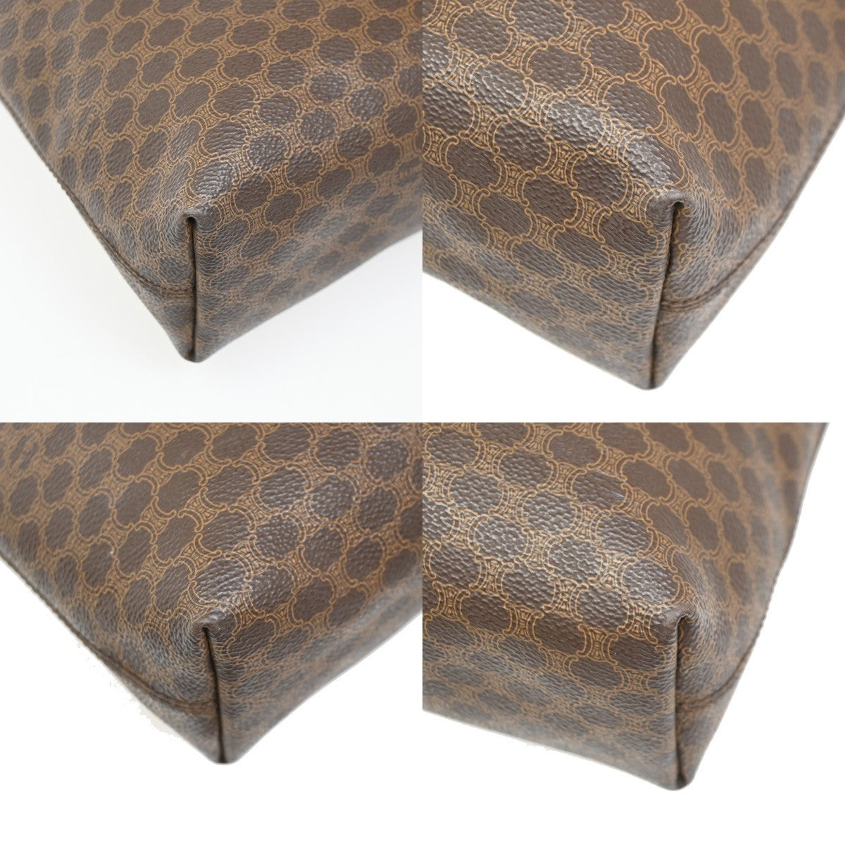 CELINE Macadam Pattern Shoulder Tote Bag Hand Bag PVC Leather Brown 69ZA096