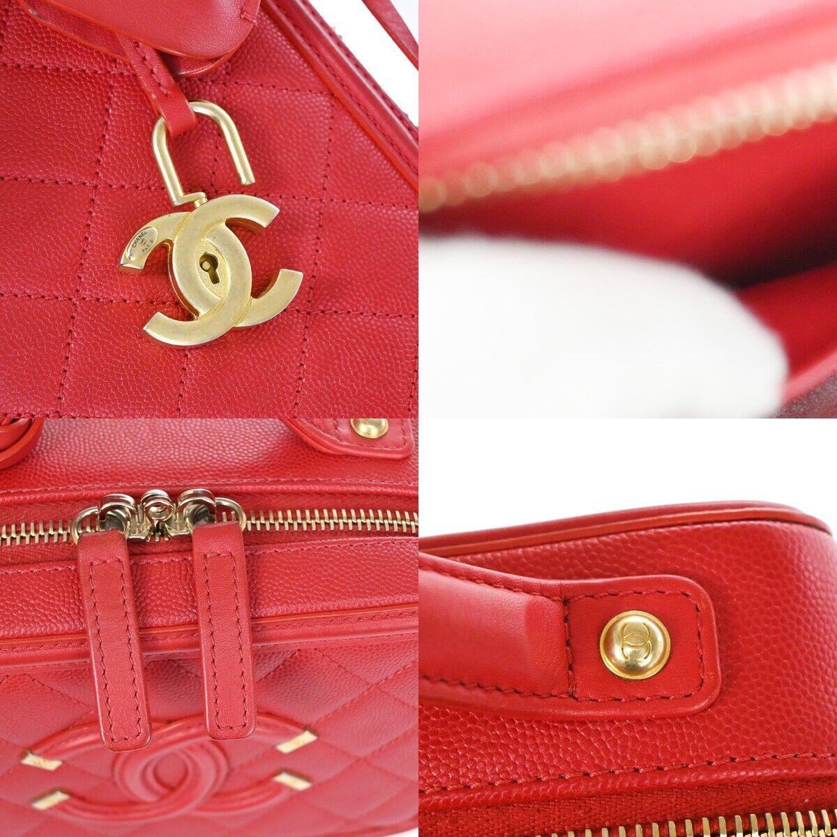 CHANEL CC Mini Matelasse 2Way Chain Shoulder Bag Caviar Leather Red GHW 765RH755