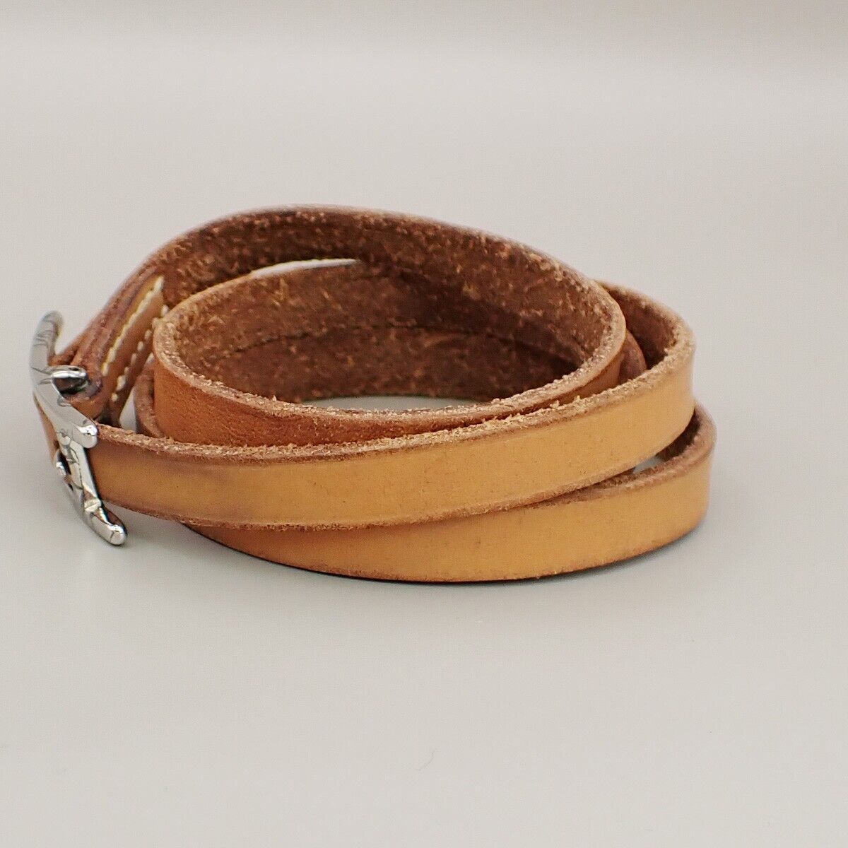 HERMES Logo Api 3 Bracelet Bangle Leather Brown Silver Accessory 02KA477