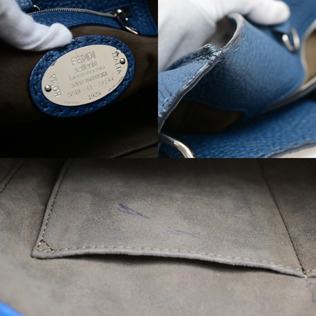 FENDI Logo Anna Selleria Bucket Shoulder Bag Leather Blue Italy 83FB186