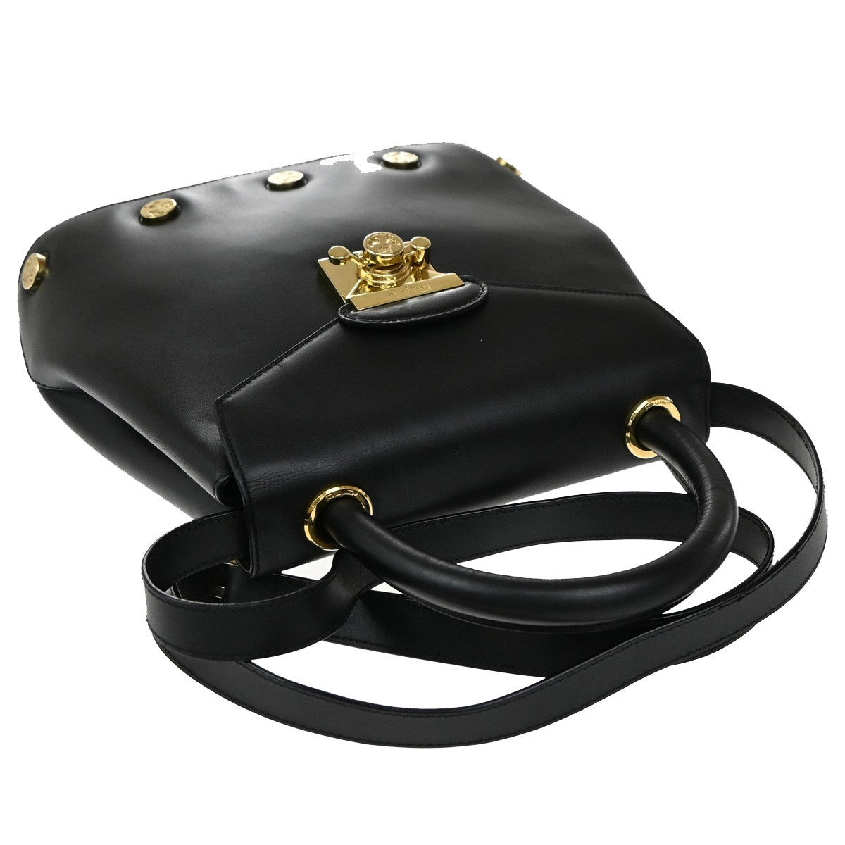 SALVATORE FERRAGAMO Logo Shoulder Bag Leather Black Italy 31RF878