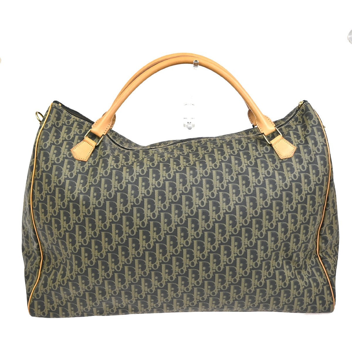 CHRISTIAN DIOR Logo Trotter Boston Hand Bag Canvas Leather Navy Blue 70TA634