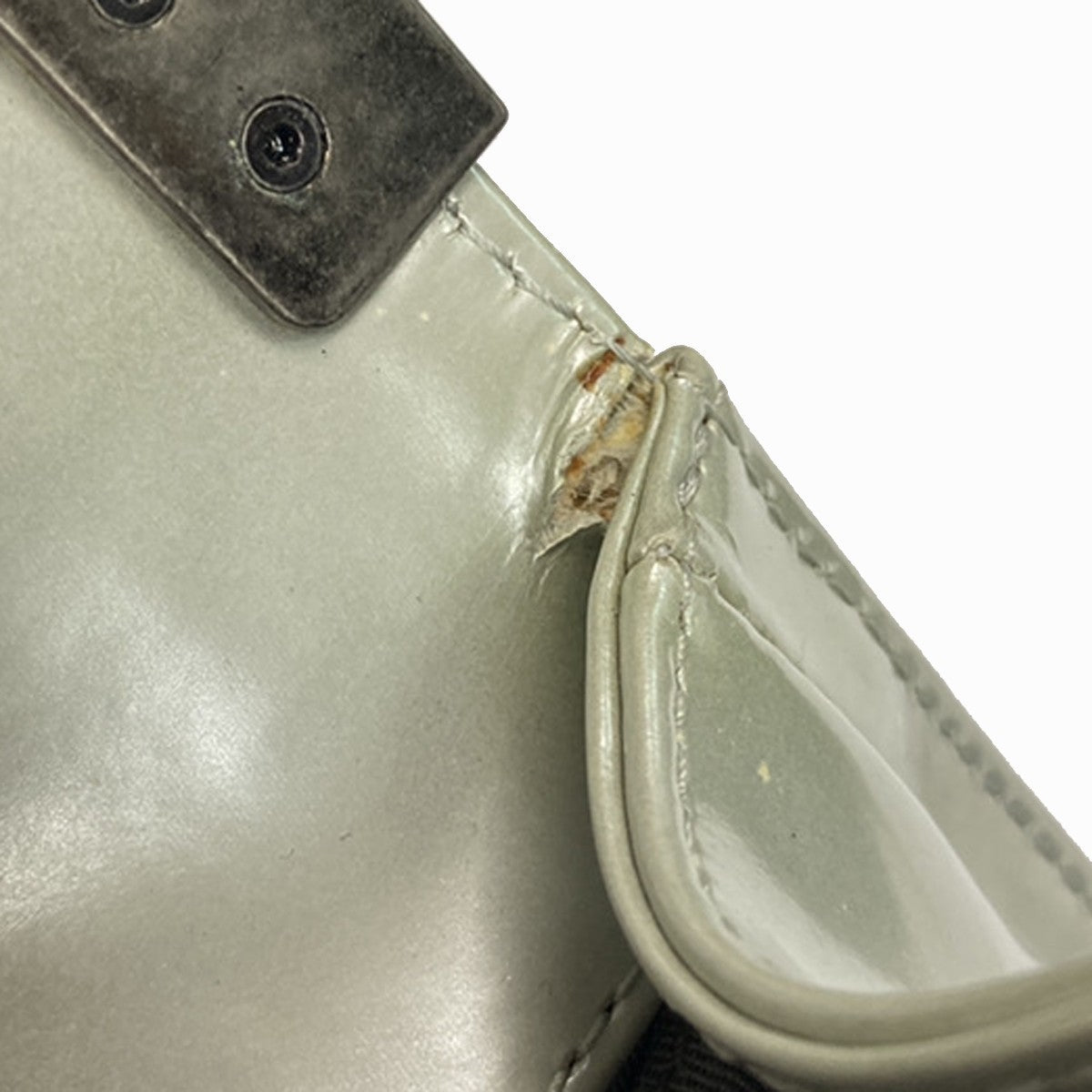 CHANEL Boy CC Chain Shoulder Bag Patent Leather Silver SHW Italy 627RP168