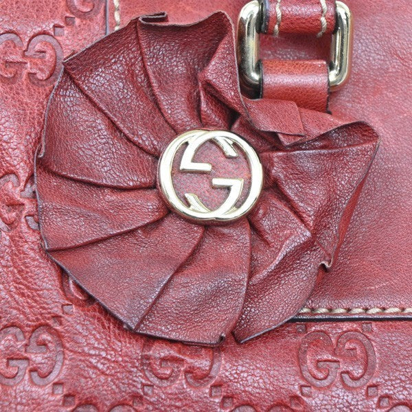 GUCCI Guccisima Hand Bag Leather Flower Motif Red GHW Italy 33MA090