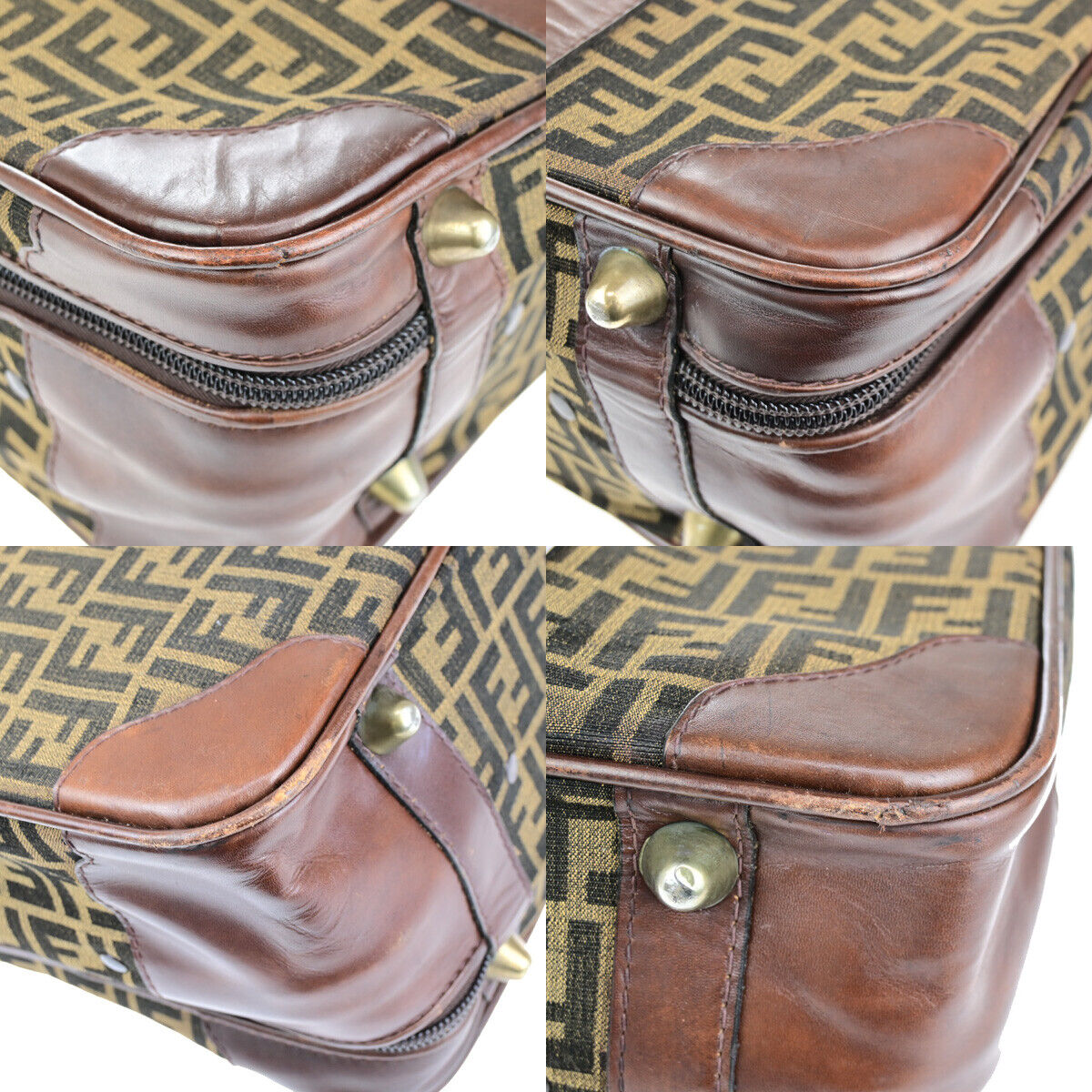 FENDI Logo Zucca Pattern Suitcase Travel Hand Bag Canvas Leather Brown 36YG733