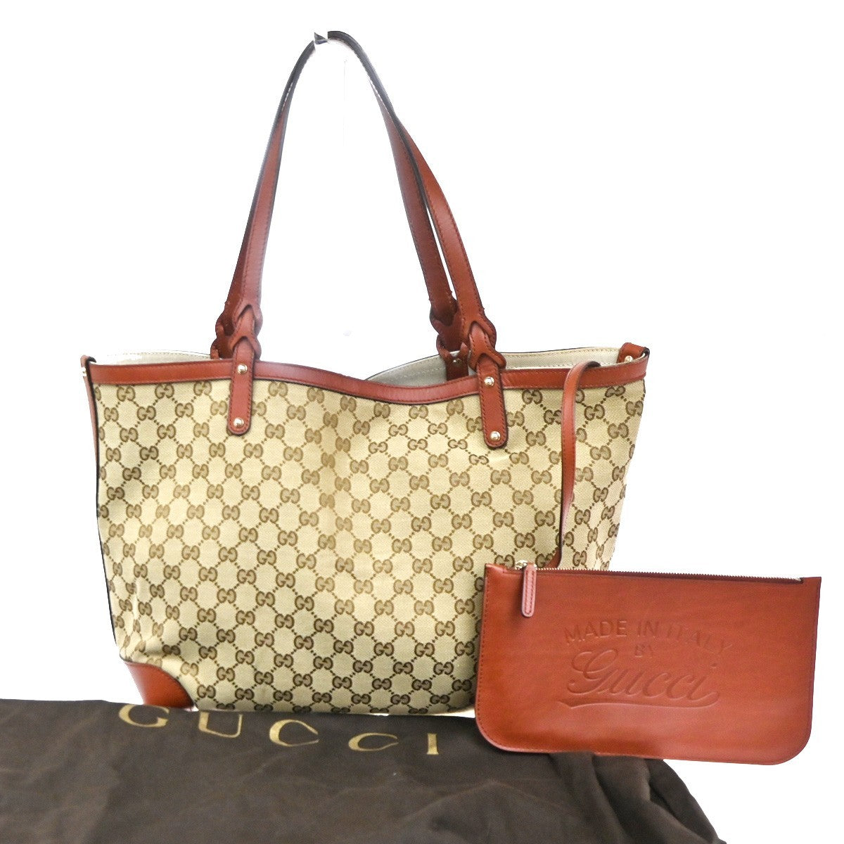GUCCI Logo GG Pattern Shoulder Tote Bag Canvas Leather Brown Red 73CA651
