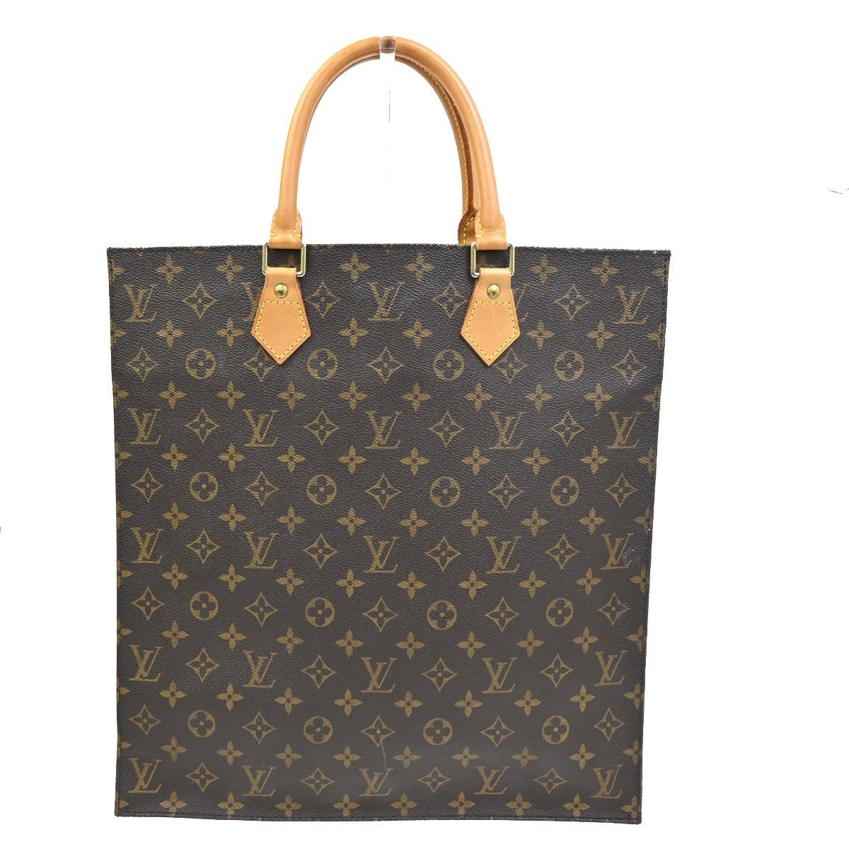 LOUIS VUITTON Logo Sac Plat Hand Tote Bag Monogram Leather Brown M51140 37CA671